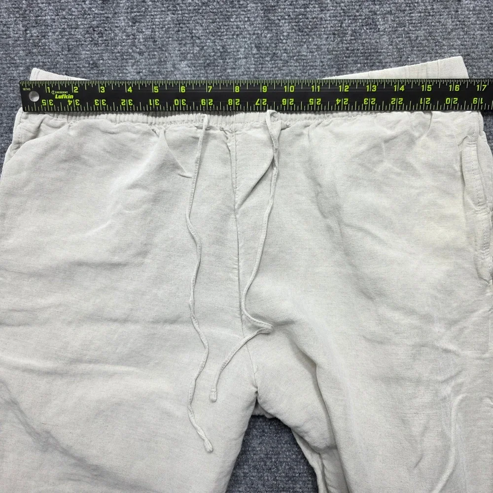 HM Linen Blend Wide Leg Drawstring Pants Beige Oatmeal‎ Melange Large Women's